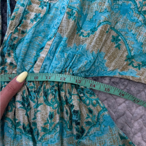 Antica Sartoria Boho Dress Aqua Green OS Bell Sleeve Beach Resort Travel - Picture 13 of 14